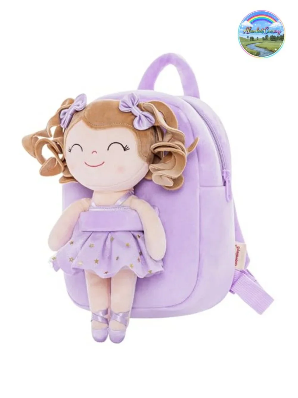 Plush Curly Hair Ballet Backpack with Detachable Doll - 9 inches